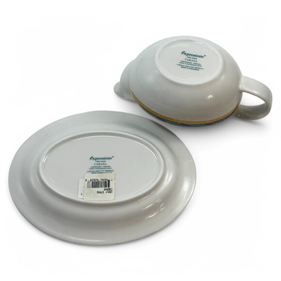 Royal Doulton Cabana Gravy Boat and Underplate Green Blue Yellow New - Picture 13 of 16